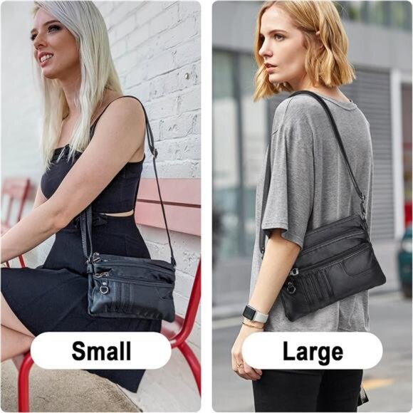 MINICAT Treble Pockets Small Crossbody Purse - 7x10 Inches, Anti-Theft Back Pocket, Adjustable Strap For Women
